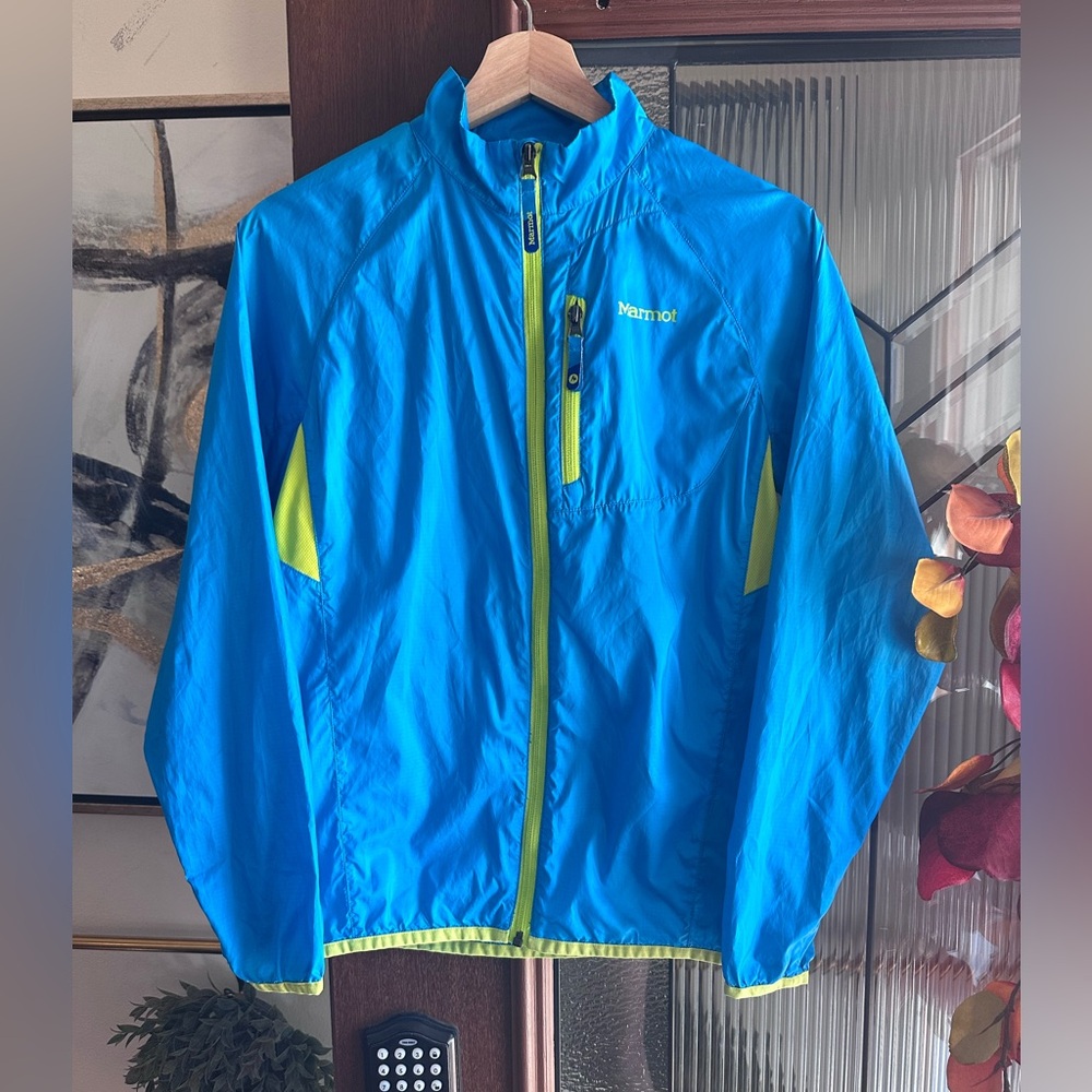 Marmot Bright Blue Jacket with Yellow Highlights